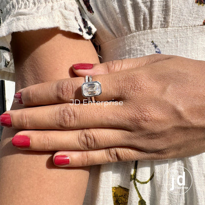 4.85 TCW Emerald Cut Colorless Moissanite Engagement Ring, Full Eternity Moissanite Wedding Band, Bezel Set Solitaire Bridal Ring Set