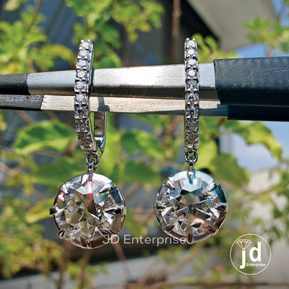 4.35 TW Round Old European Cut Moissanite Dangle and Drop Earrings, Wedding Earrings, Hoop Earring for Women, Bridal Earrings, Gift for Her