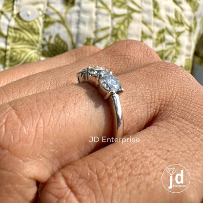 1.50TW Round Cut Light Grey Moissanite Engagement Ring, Three Stone Wedding Ring, White/Yellow/Rose Gold Promise Ring, Anniversary Gift