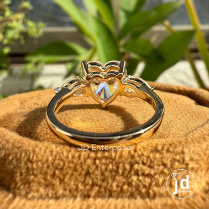 3.00 CT Heart Shape Colorless Moissanite Engagement Ring, Three Stone Wedding Ring, Side Stone Pear Cut, Anniversary Gifts Ring for Women