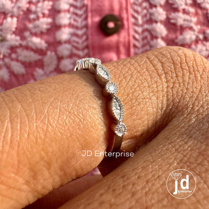 Art Deco Wedding Band, Half Eternity Band, Vintage Style Moissanite Band, Stacking Ring, Milgrain Band, Matching Anniversary Promise ring