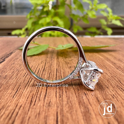 2.50 TCW Radiant Cut Engagement Ring, Hidden Halo Engagement Ring, Solitaire Wedding Ring, Invisible Halo & Bridge Accent Ring, Propose Ring