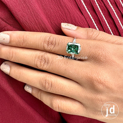 5.01 CT Radiant Cut Green Moissanite Engagement Ring, Vintage Style Wedding Ring, Fish Tail Prong, White/Yellow/Rose Gold Anniversary Ring