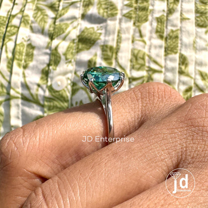 7.65CT Portuguese Cut Green Moissanite Engagement Ring, Solitaire Ring, Wedding Ring for Women, Tulip Basket Setting, Anniversary Gifts Ring