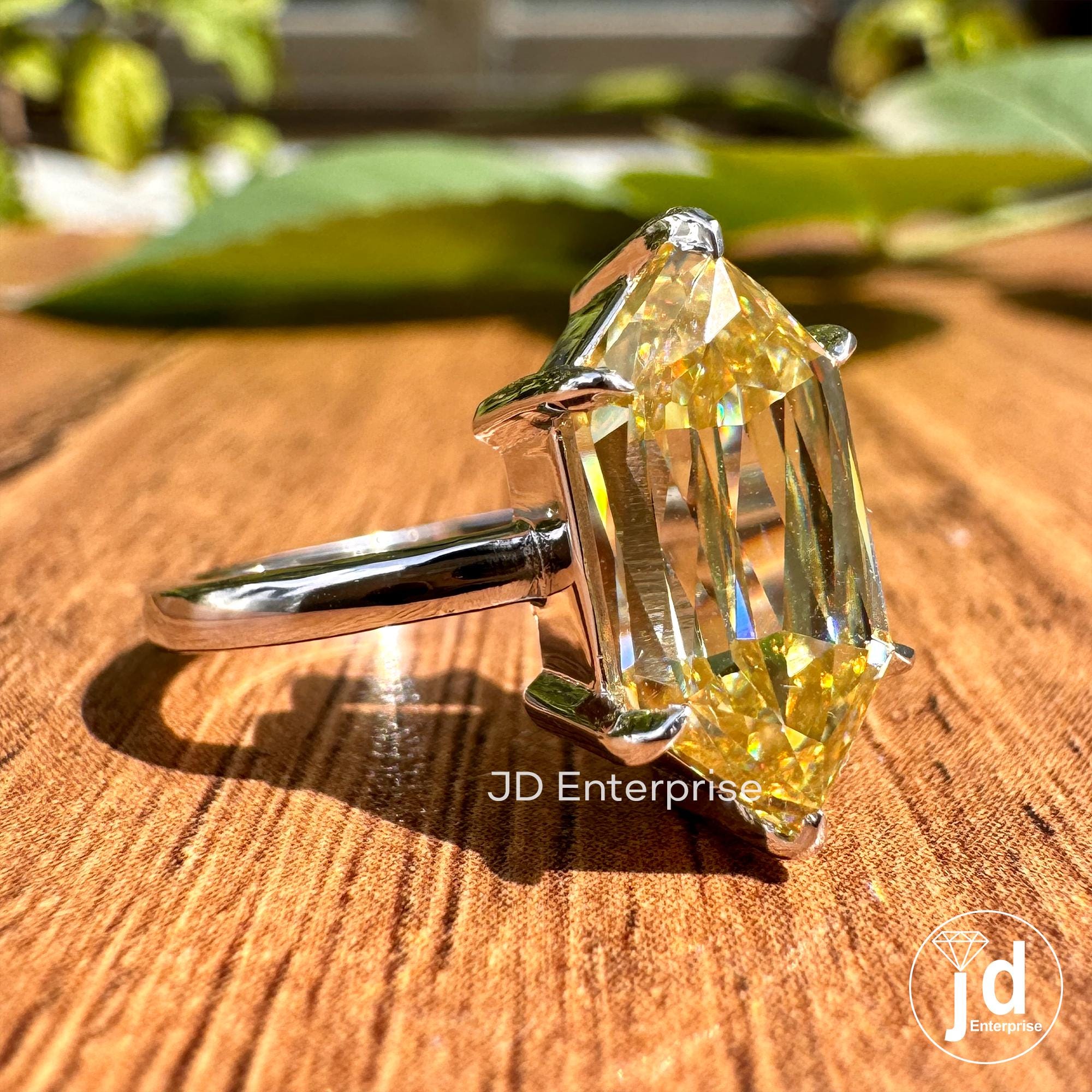 4.00 CT Hexagon Cut Canary Yellow Moissanite Engagement Ring, Yellow Solitaire Wedding Ring, Elongated Hexagon Cut Anniversary Gift Rings