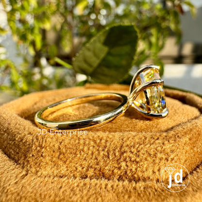 2.81 CT Canary Yellow Pear Moissanite Engagement Ring, Solitaire Ring for Women, Five Prongs, Yellow Gold Ring, Teardrop Ring Wedding Ring