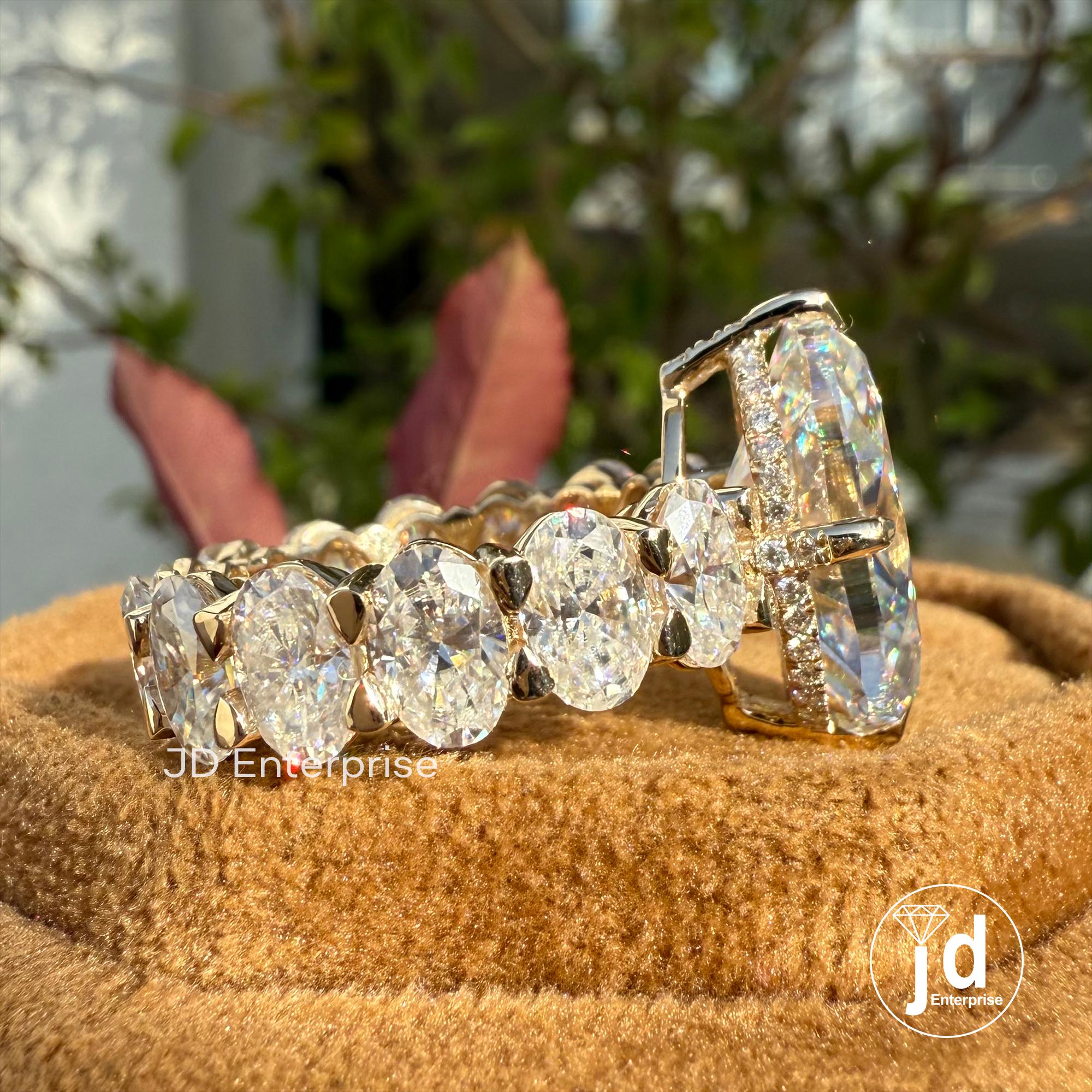 Large Oval Moissanite Engagement Ring, Hidden Halo With Wide Band, 13.0 TCW Oval Wedding Ring, Big Oval Cut Celebrity Style Yellow Gold Ring