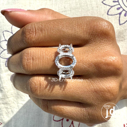 Semi Mount Ring, 0.53 TW Round Colorless Moissanite Ring, Pave Set Engagement Ring, Three Stone Wedding Ring, 10K/14K/18K Solid Gold Ring