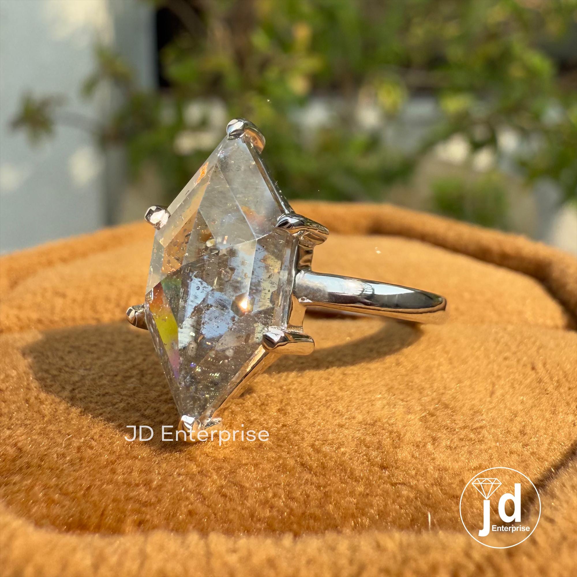 Salt and Pepper Moissanite Diamond Ring, Hexagon Black Speckled Salt and Pepper Ring, Engagement Ring, Solitaire Ring, Six Claw Prongs