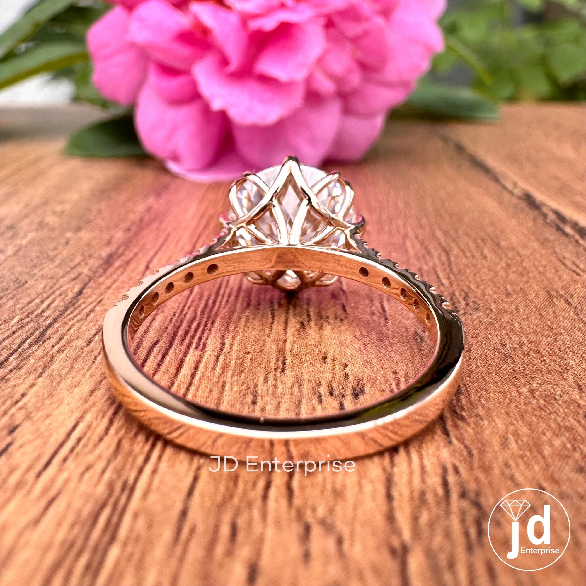 Vintage Style Engagement Ring, Antique Portuguese Moissanite Solitaire Ring, Colorless Round Wedding Ring, 18k Rose Gold Anniversary Ring