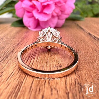 Vintage Style Engagement Ring, Antique Portuguese Moissanite Solitaire Ring, Colorless Round Wedding Ring, 18k Rose Gold Anniversary Ring