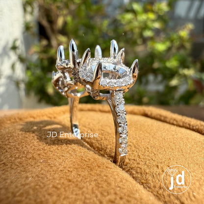 Semi Mount Ring, 0.53 TW Round Colorless Moissanite Ring, Pave Set Engagement Ring, Three Stone Wedding Ring, 10K/14K/18K Solid Gold Ring
