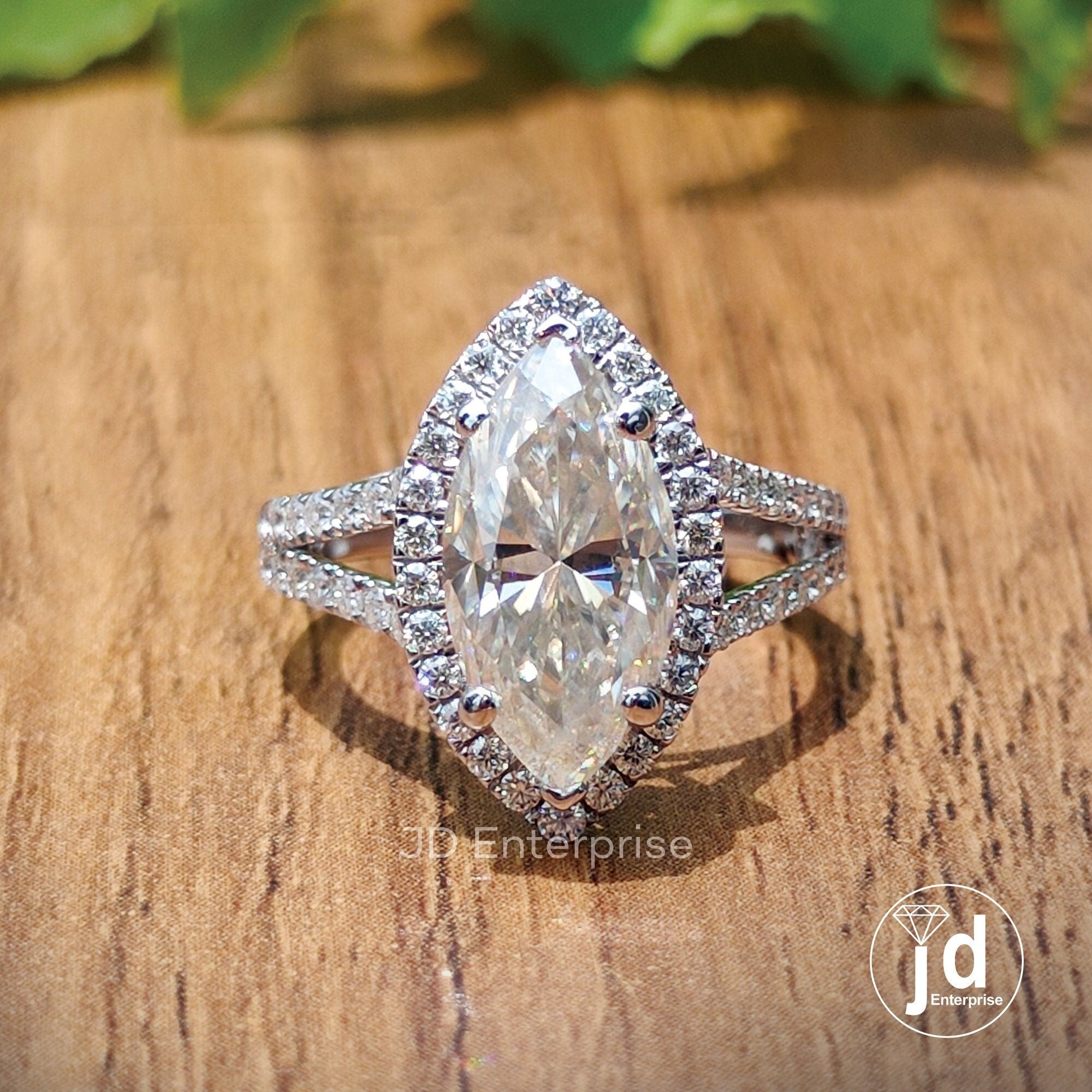 3.50CT Colorless Marquise Cut Engagement Ring, Halo Wedding Ring, Split Shank Ring, Accent Bridal Ring, Anniversary Gifts, Pave Promise Ring
