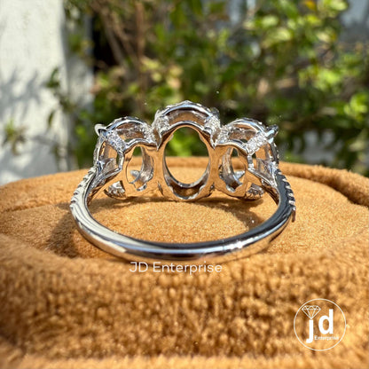 Semi Mount Ring, 0.53 TW Round Colorless Moissanite Ring, Pave Set Engagement Ring, Three Stone Wedding Ring, 10K/14K/18K Solid Gold Ring