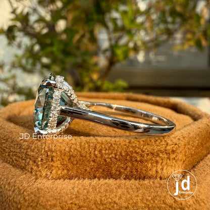 6.50 CT Sparkling Round Cut Cyan Blue Moissanite Engagement Ring, Hidden Halo Ring, Petite Pave Wedding Ring, Anniversary Gift Ring