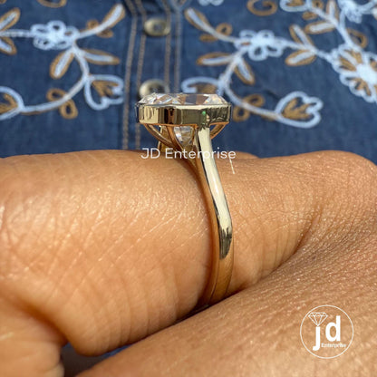 Bezel Set Solitaire Engagement Ring, 3.35 CT Colorless Cushion Old Mine Cut Moissanite Wedding Ring, Bridal Ring, Anniversary Gift Ring