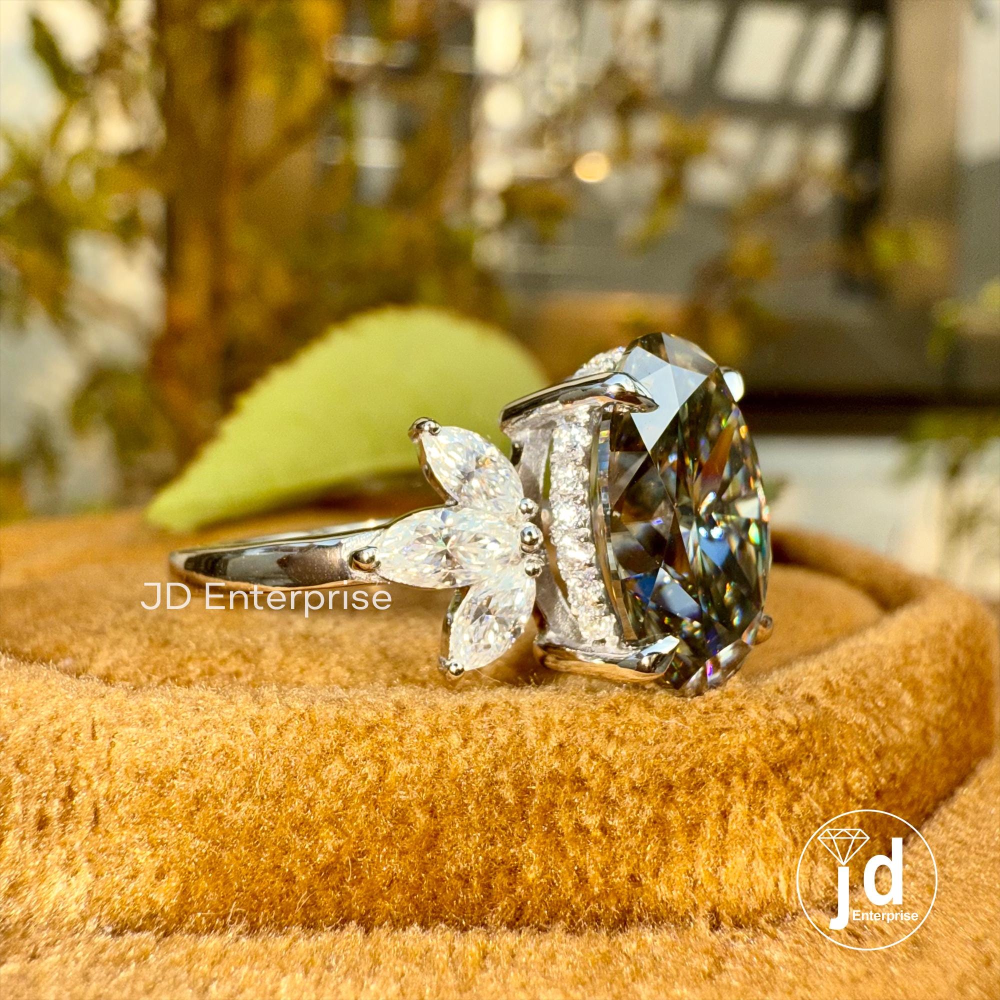 3.00 CT Oval Cut Grey Moissanite Engagement Ring, Cluster Hidden Halo Wedding Ring, Vintage Bridal Ring, Promise Ring, Anniversary Gift