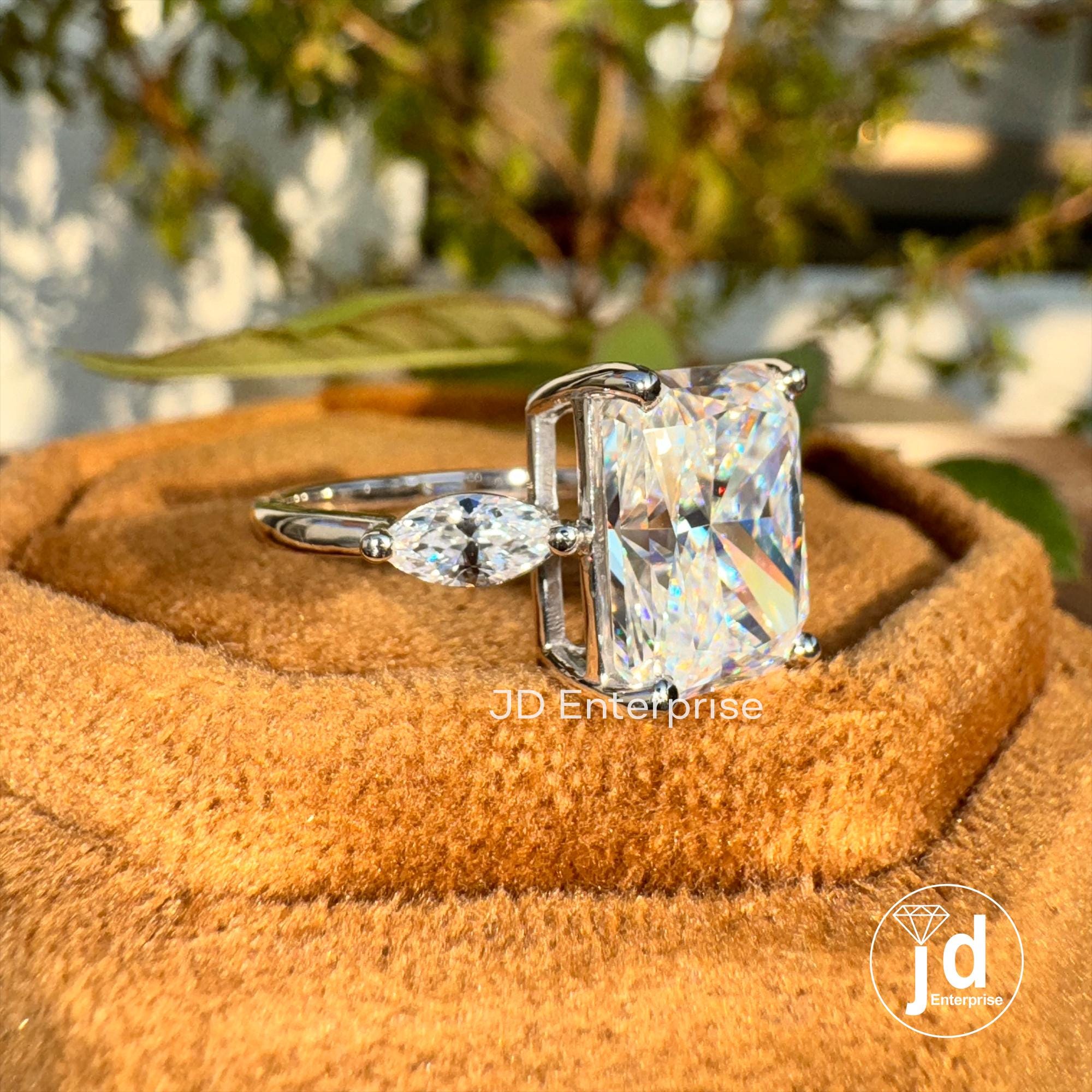 5.00 TCW Colorless Radiant Cut Moissanite Engagement Ring, Three Stone Wedding Ring, Marquise Accent Bridal Ring, Anniversary Gift Ring