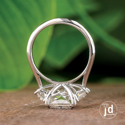 4.00 TW Colorless Radiant Cut Moissanite Ring, Side Trapezoid Moissanite, Three Stone Engagement Ring, Claw Prongs, Wedding Ring, Bride Ring