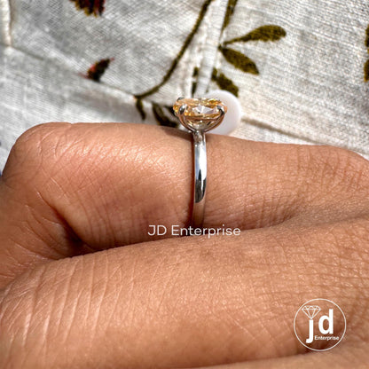 Oval Engagement Ring, Moissanite Wedding Ring for Women, 1 CT Champagne Oval Moissanite Solitaire Ring, Anniversary Gift Ring, Propose Ring