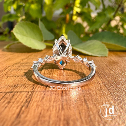 Dutch Marquise Cut Dark Grey Moissanite Engagement Ring, 3.00CT Moissanite Hidden Halo Wedding Ring for Women, Claw Prongs, Comfort Fit Ring