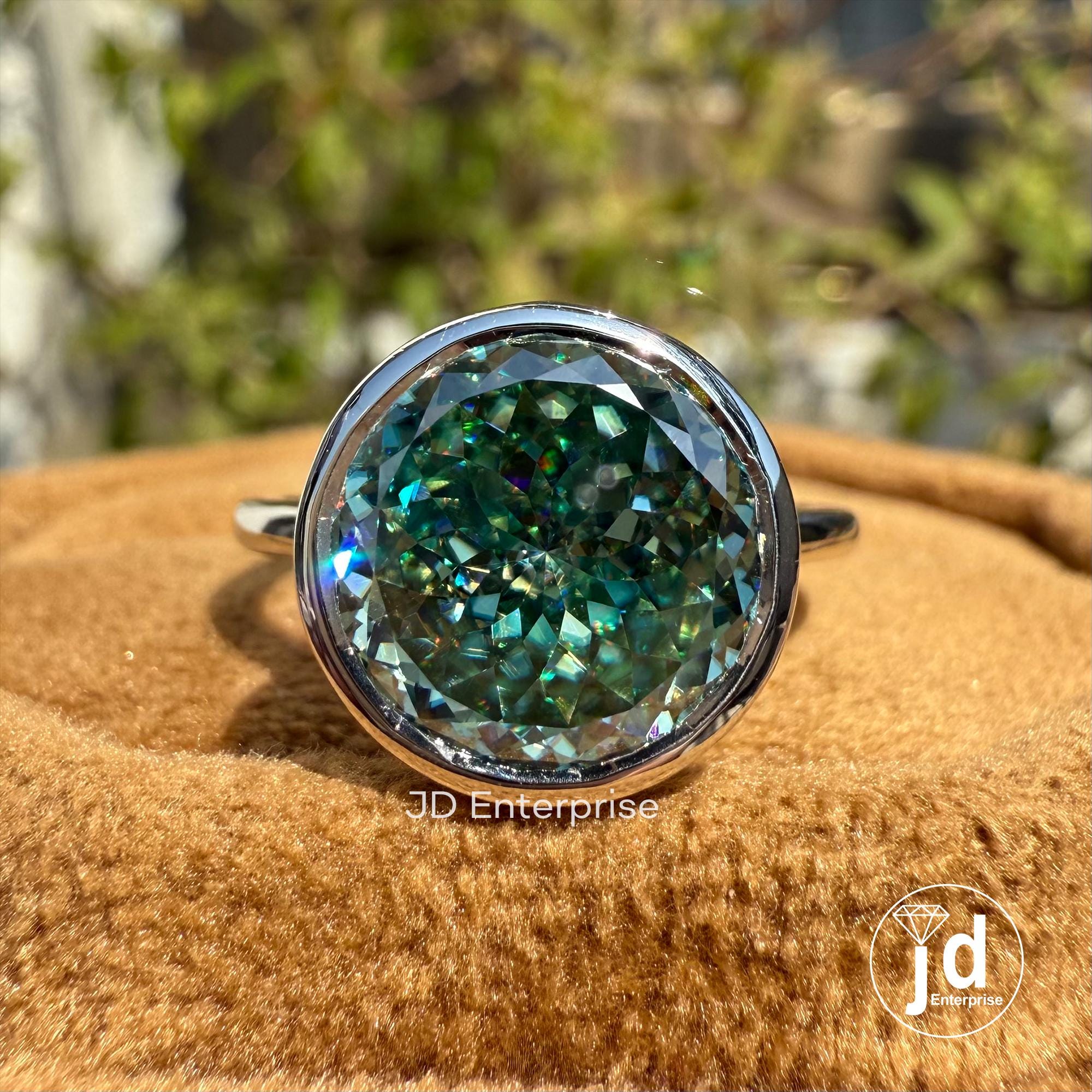 Antique 4.00 CT Portuguese Cut Greenish Blue Moissanite Engagement Ring, Bezel Set Solitaire Wedding Ring for Women, Anniversary Gifts Ring