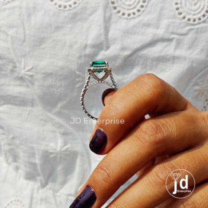5.00 CT Criss Cut Green Moissanite Engagement Ring, Bridge Petite Pave Halo Wedding Ring, Full Eternity Band, Bridal Ring, Anniversary Ring