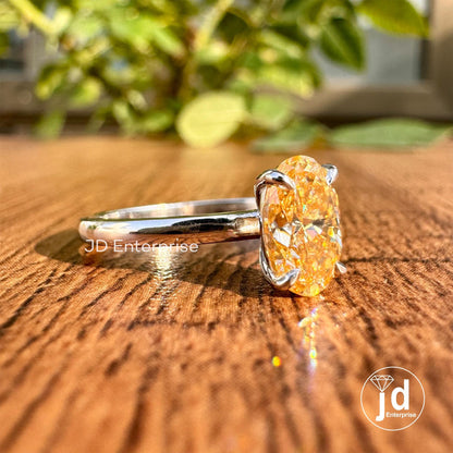 Oval Engagement Ring, Moissanite Wedding Ring for Women, 1 CT Champagne Oval Moissanite Solitaire Ring, Anniversary Gift Ring, Propose Ring