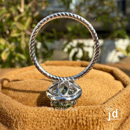 2.82 TCW Blue Oval Cut Moissanite Wedding Ring, Halo Engagement Ring, Twisted Rope Band, Anniversary Gifts, Bridesmaid Ring, Promise Ring
