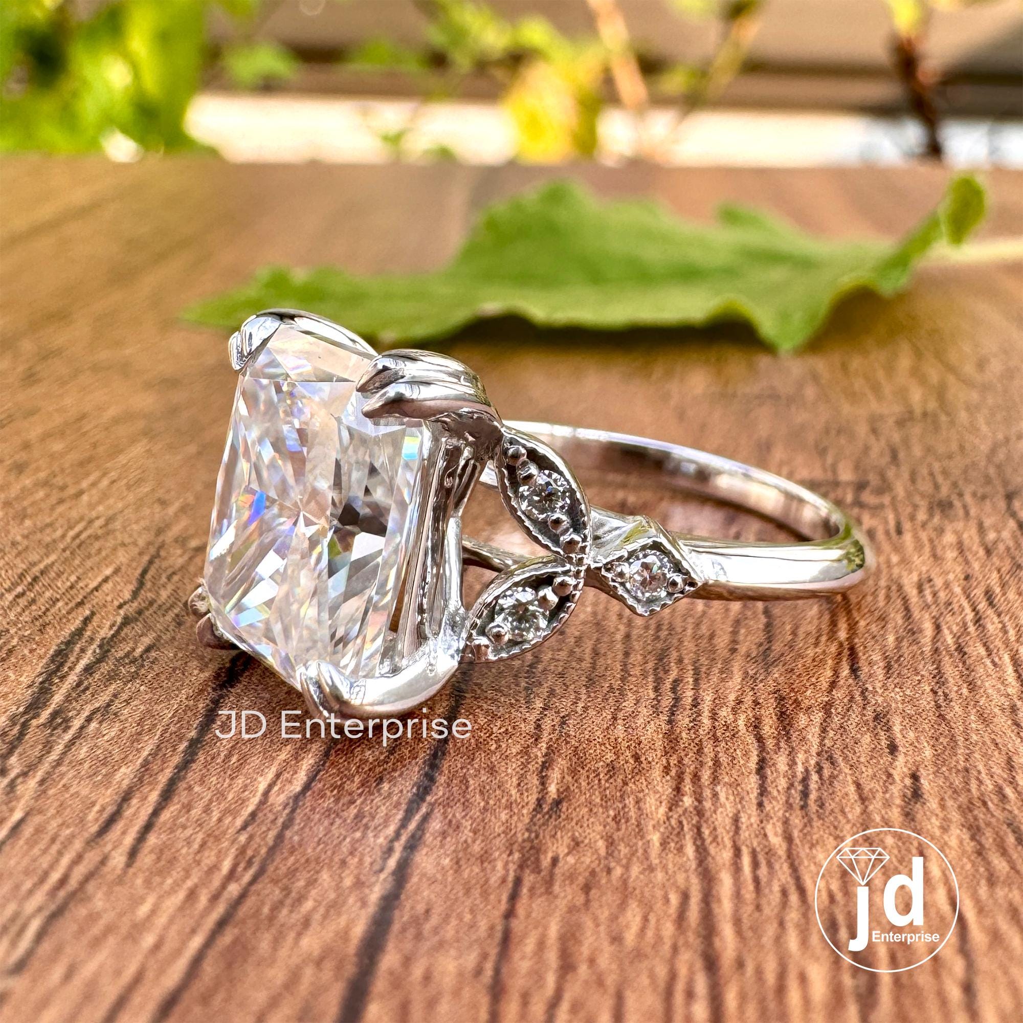 4.50CT Radiant Cut Engagement Ring, Accent Set Wedding Ring, Anniversary Gift, Art Deco Ring for Women, Double Claw Prong Bridal Ring
