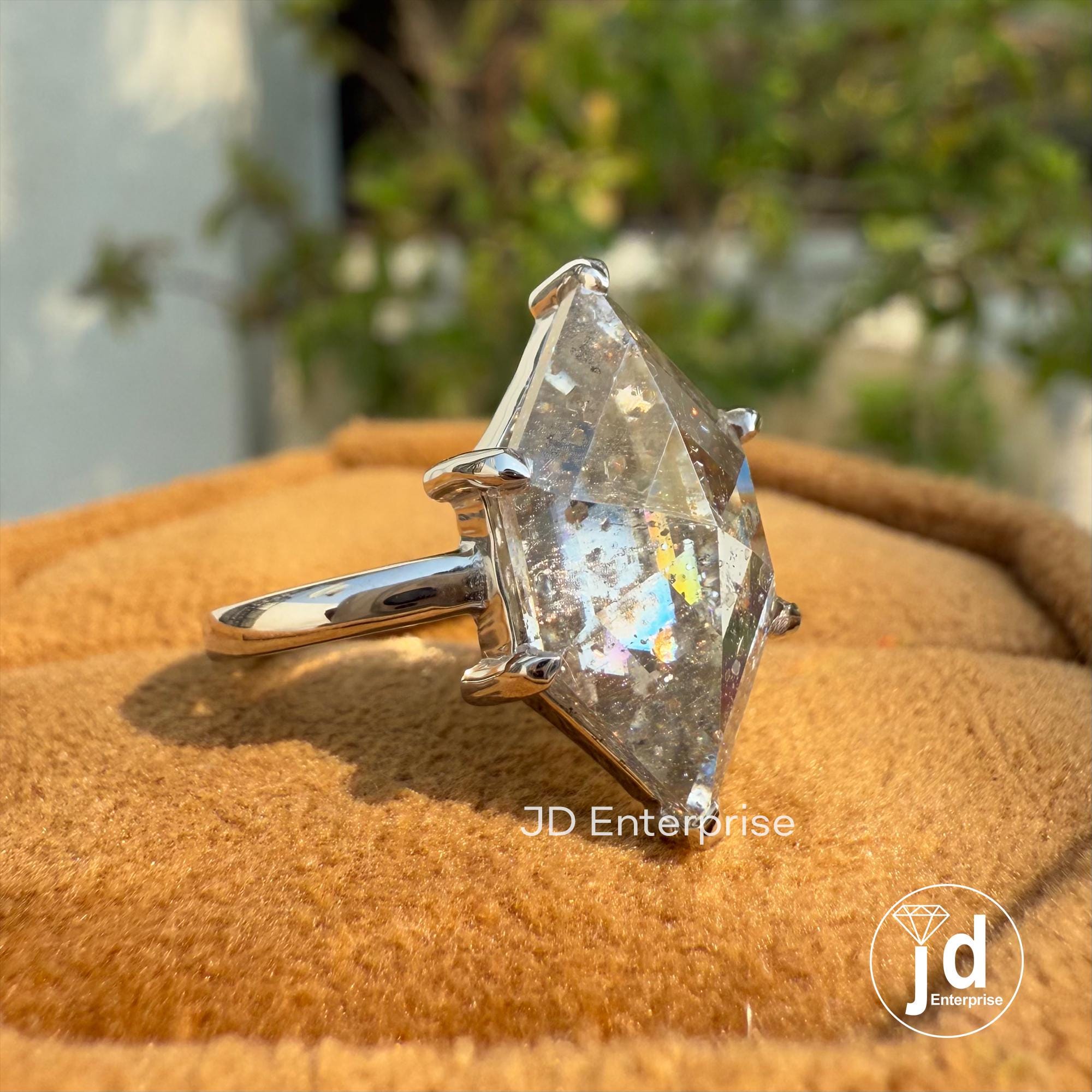 Salt and Pepper Moissanite Diamond Ring, Hexagon Black Speckled Salt and Pepper Ring, Engagement Ring, Solitaire Ring, Six Claw Prongs
