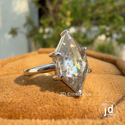 Salt and Pepper Moissanite Diamond Ring, Hexagon Black Speckled Salt and Pepper Ring, Engagement Ring, Solitaire Ring, Six Claw Prongs