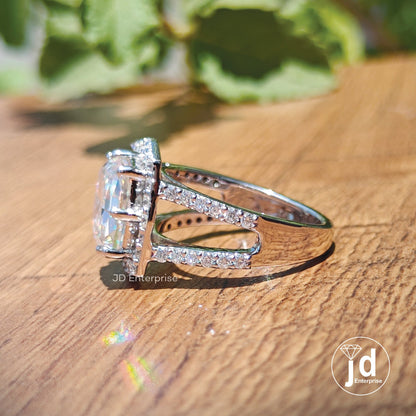 Antique 4.00 CT Colorless Cushion Step Cut Moissanite Engagement Ring, Halo Ring, Wedding Ring, Split Pave Bridal Ring, Anniversary Ring