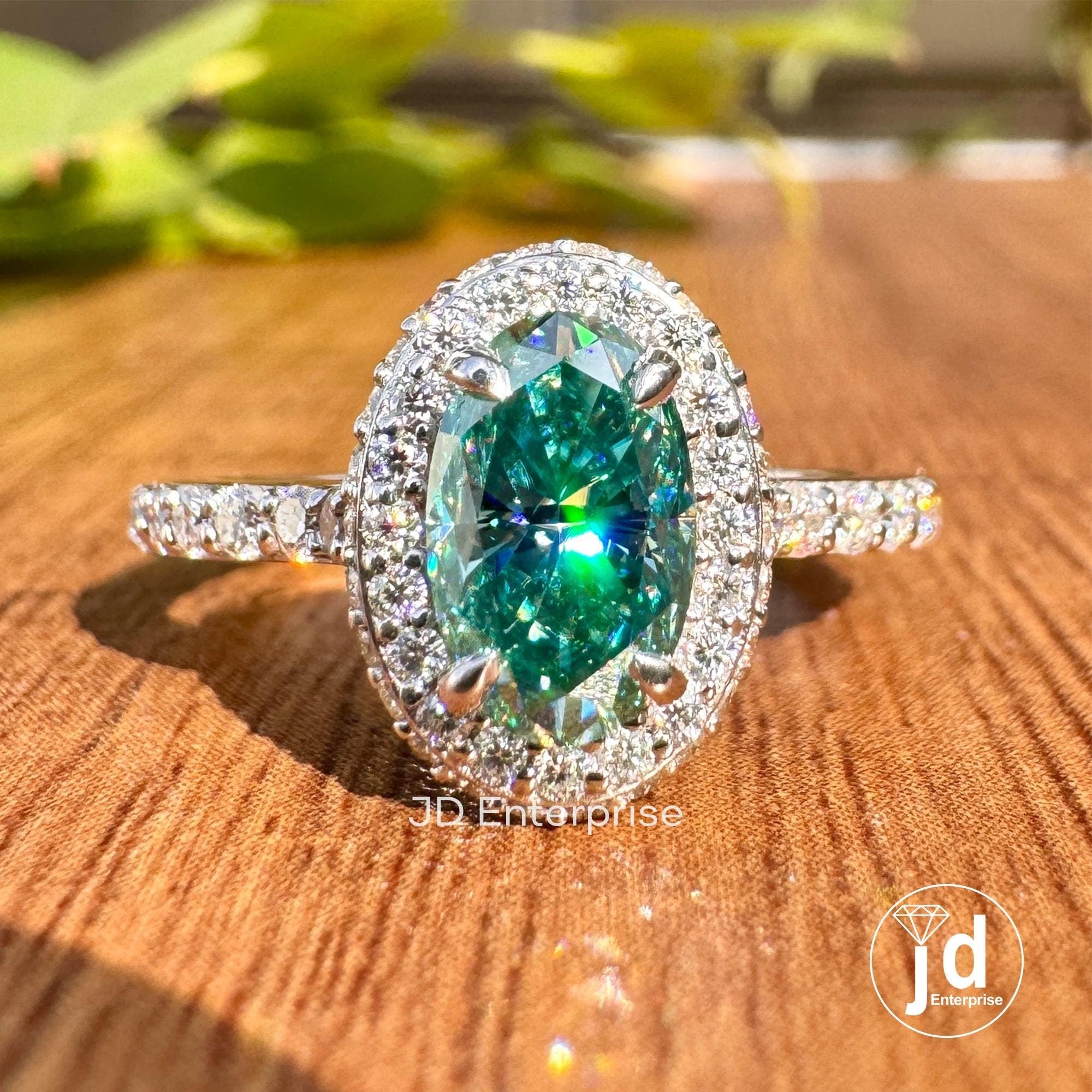 1.00 CT Blue Color Oval Cut Engagement Ring, Halo - Hidden Halo Moissanite Wedding Ring, Bridge Accent Ring, Anniversary Gifts