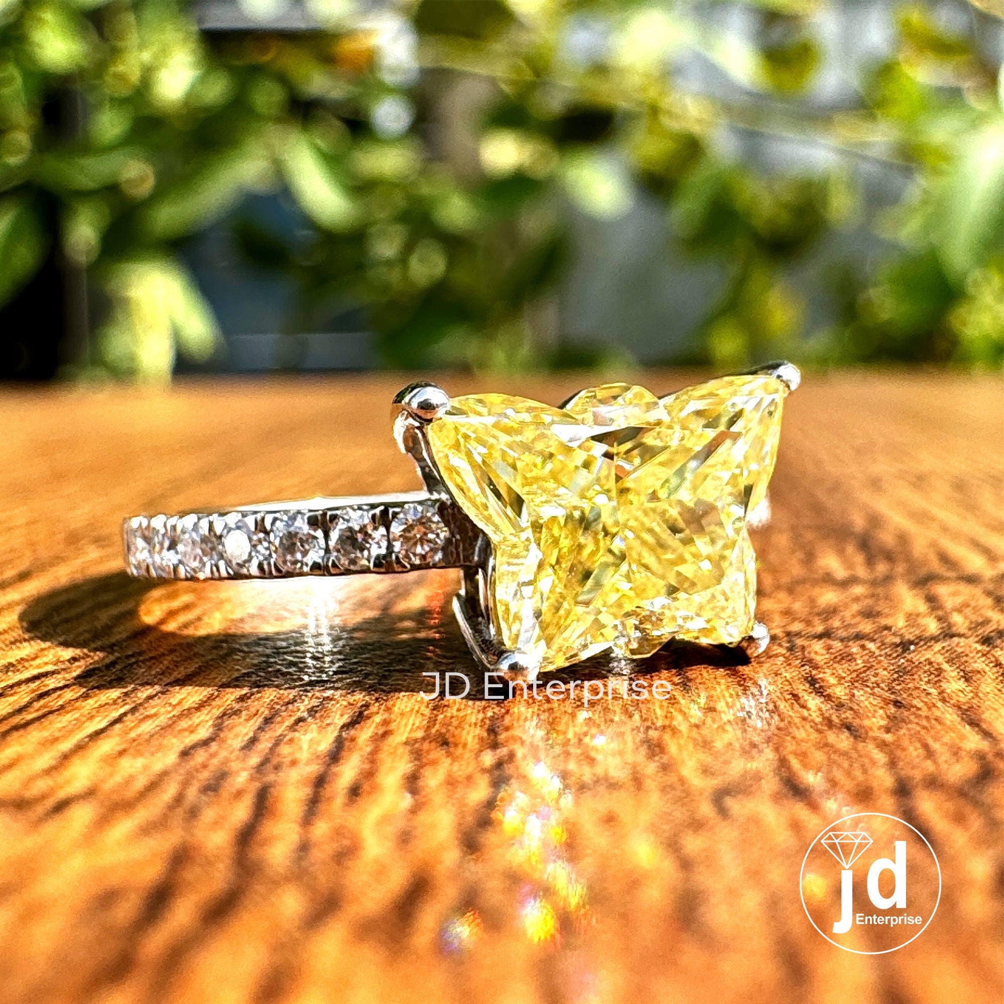 Butterfly Cut 2.00 CT Canary Yellow Moissanite Engagement Ring, Antique Cut Pave Wedding Ring, Anniversary Ring, Bridal Ring, Promise Ring