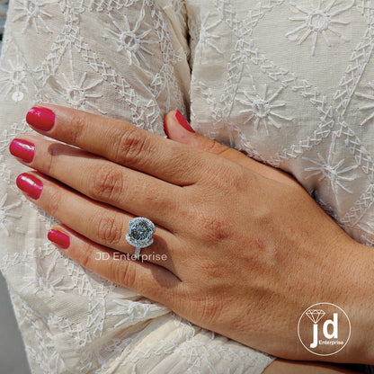 4.40 CT Grey Portuguese Cut Moissanite Engagement Ring, Half Halo Wedding Ring, Vintage Style Hidden Halo Bridal Ring, Anniversary Gift
