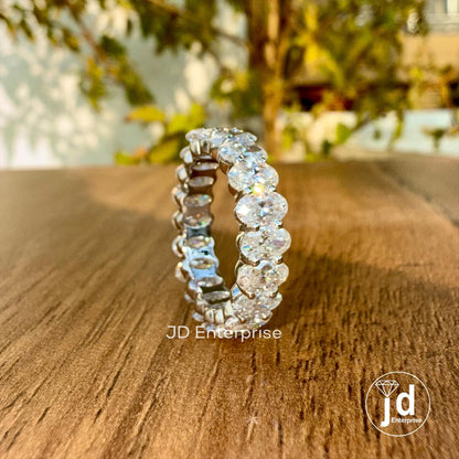 Oval Moissanite Engagement Band, 5x3 MM Oval Moissanite Eternity Band, Matching Wedding Band, Stackable Band, Bridal Band, Anniversary Gift