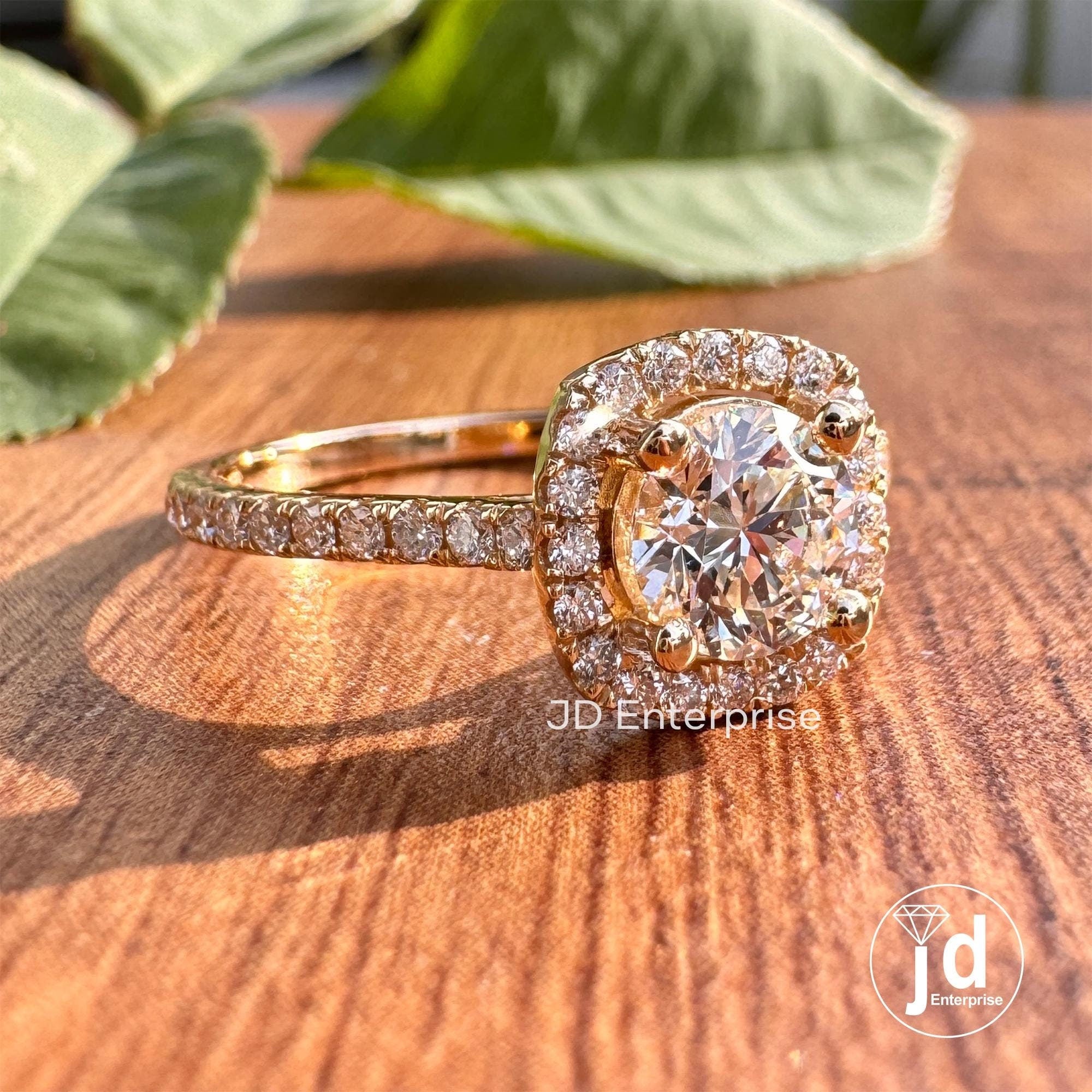 Round Cut Halo Moissanite Ring, 6 MM Heart and Arrow Moissanite Engagement Ring, Daily Wear Ring, 3/4 Eternity Ring for Women, Promise Ring