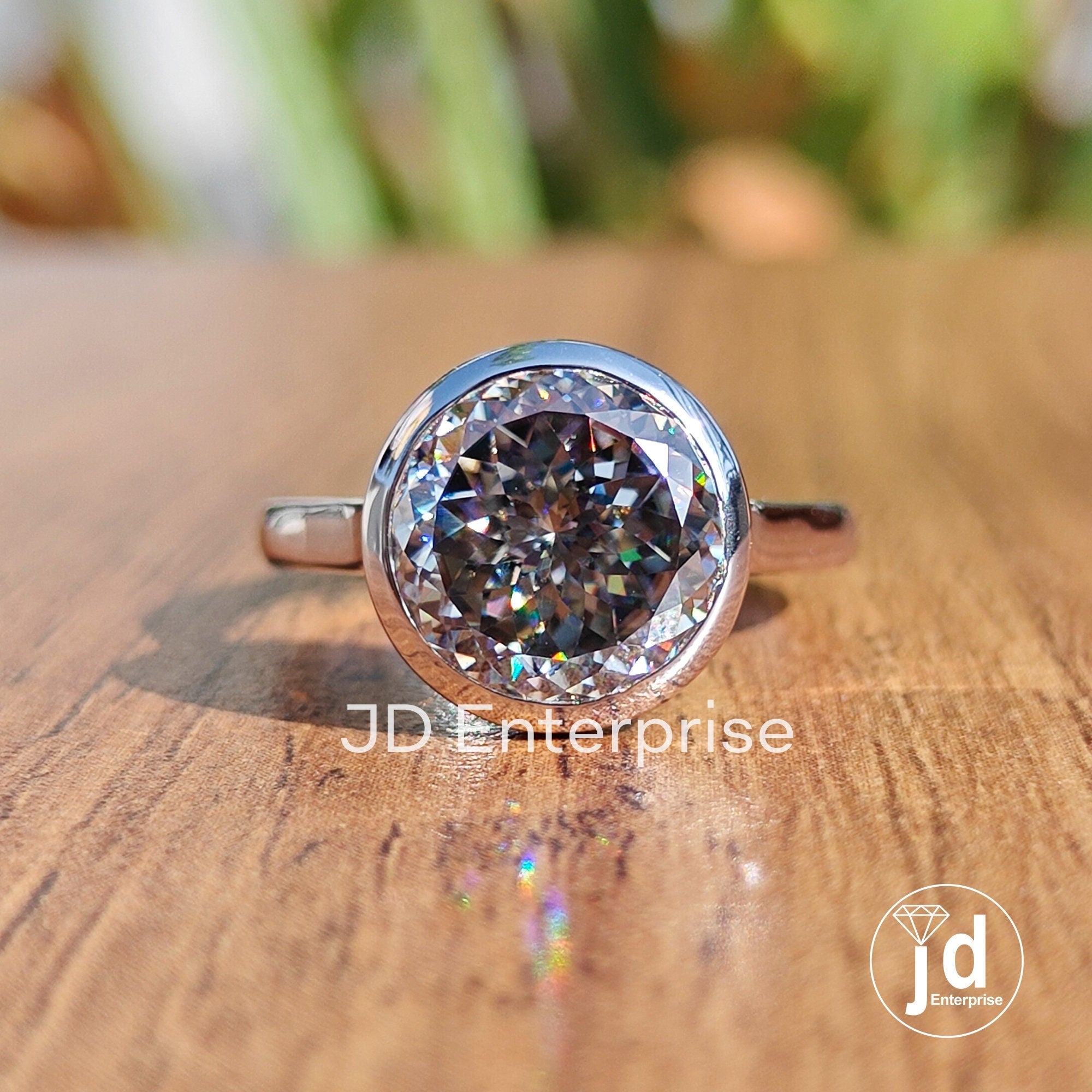 4.50CT Bezel Set Portuguese Cut Grey Moissanite Engagement Ring, Solitaire Wedding Ring, Bridal Ring, Anniversary Gift Ring, Statement Ring