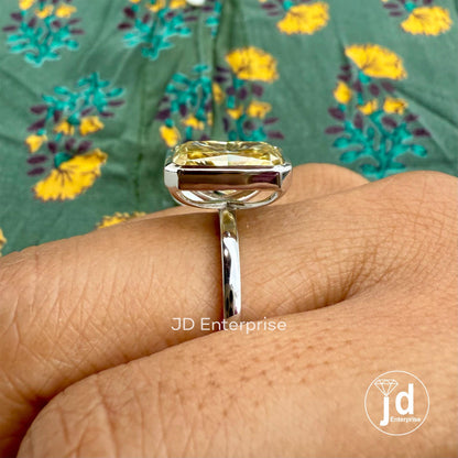 Bezel Set Radiant Cut Canary Yellow Moissanite Engagement Ring, Crushed Ice Radiant Solitaire Bezel Setting Wedding Ring, Anniversary Gifts