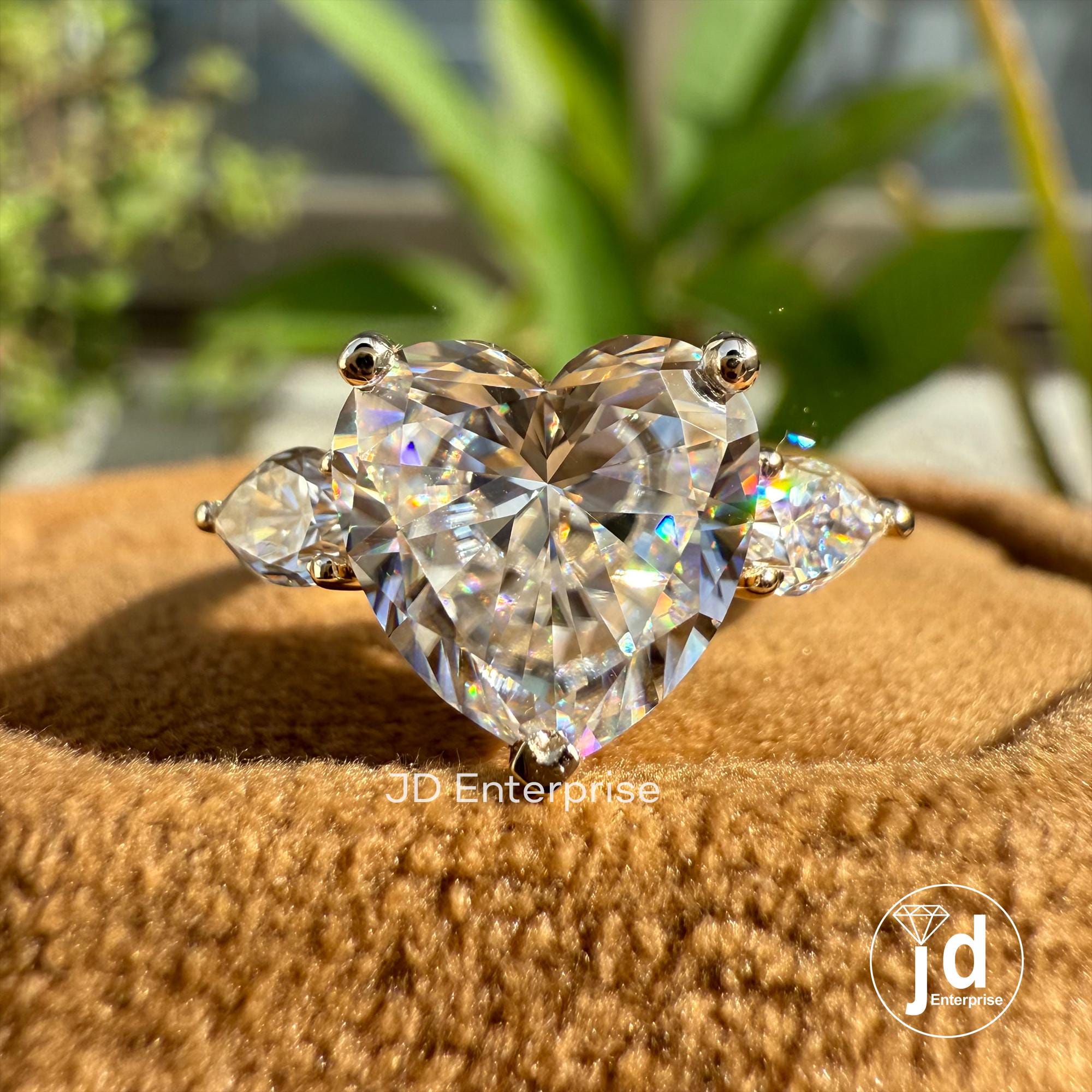 3.00 CT Heart Shape Colorless Moissanite Engagement Ring, Three Stone Wedding Ring, Side Stone Pear Cut, Anniversary Gifts Ring for Women