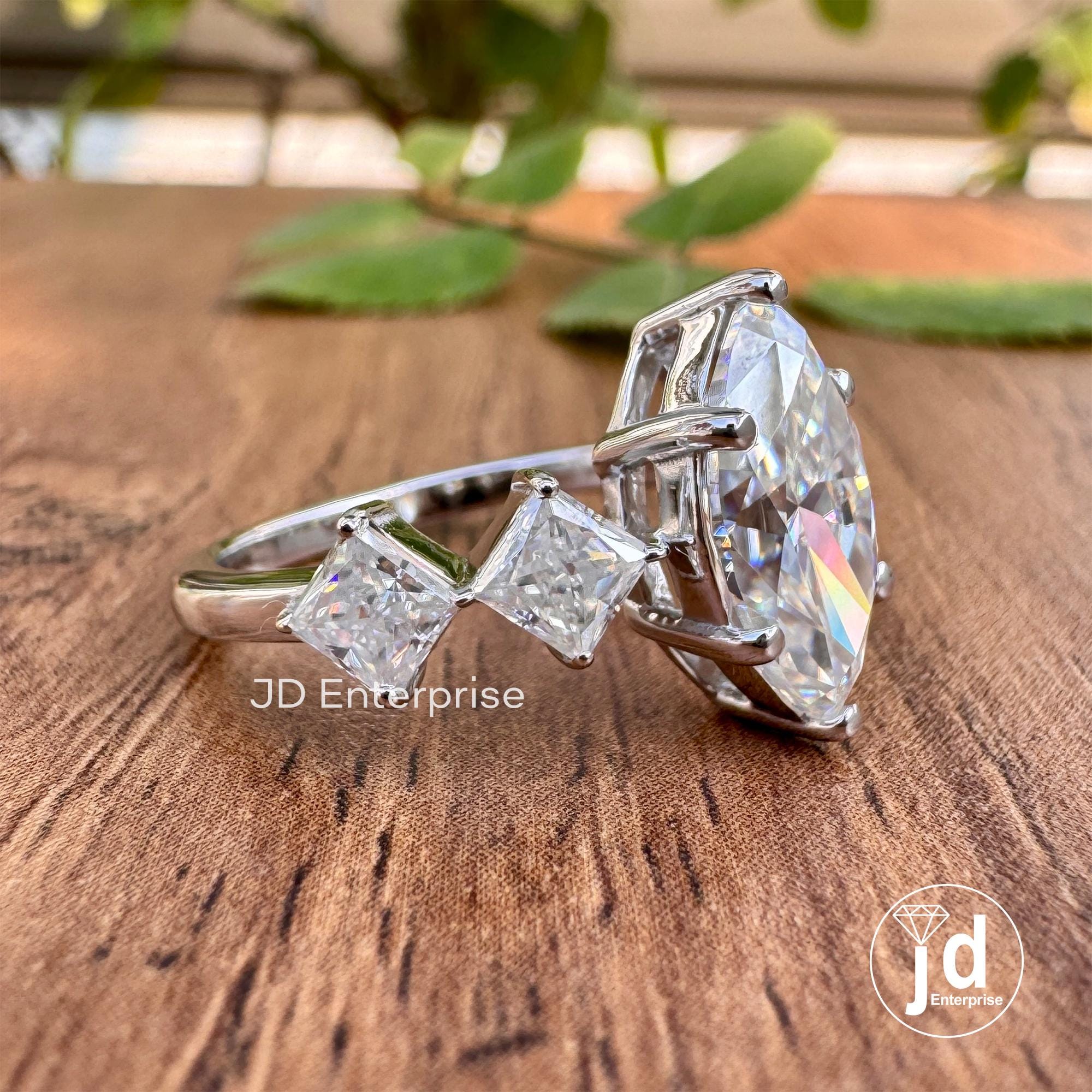 2.90 TW Colorless Marquise & Princess Cut Moissanite Engagement Ring, Five Stone Wedding Ring, Bridal Ring, Anniversary Gift, Ring for Women