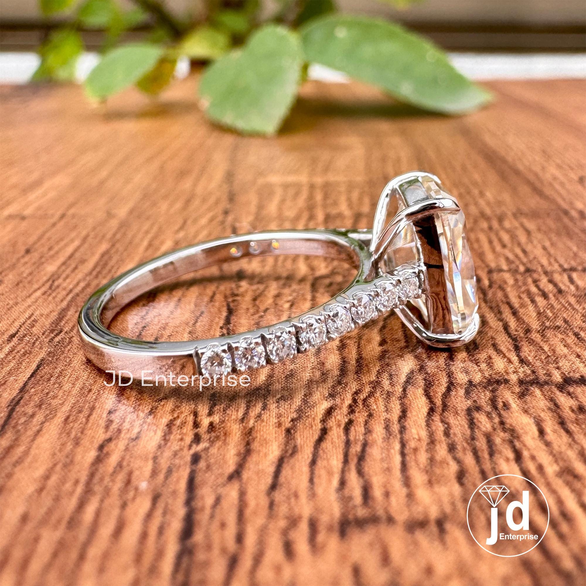 Old Mine Cushion Moissanite Ring, Off-White Moissanite Anniversary Ring, Vintage Style Engagement Ring, Pave Set Moissanite Proposal Ring