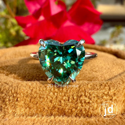 3.20 CT Heart Shape Green Moissanite Engagement Ring, Solitaire Ring, Wedding Ring, Claw Prongs, Perfect Ring for Proposal, Bridal Ring