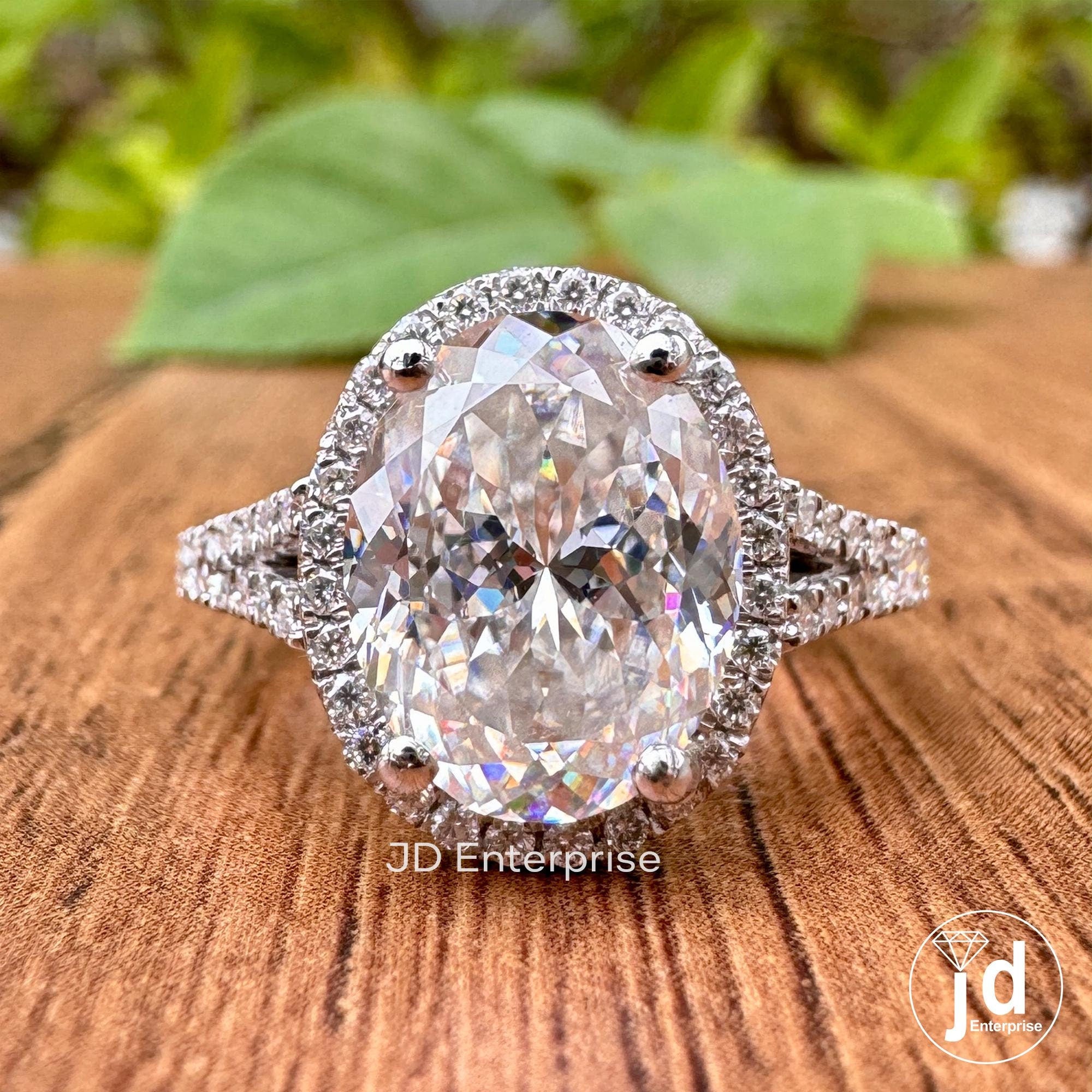 Antique Portuguese Oval Cut Moissanite Engagement Ring, Pave Split Shank Wedding Ring, Halo Ring, Bride Ring, Anniversary Ring, Promise Ring