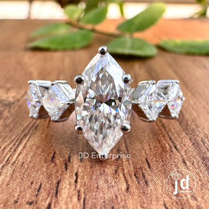 2.90 TW Colorless Marquise & Princess Cut Moissanite Engagement Ring, Five Stone Wedding Ring, Bridal Ring, Anniversary Gift, Ring for Women