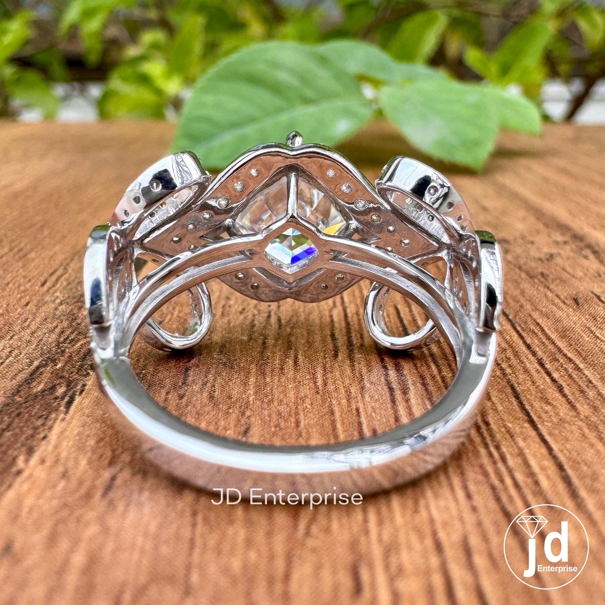 2.50 CT Step Cut Cushion Vintage Inspired Engagement Ring, Classic Bow Style Bridal Ring, Antique Moissanite Charm Ribbon Anniversary Ring