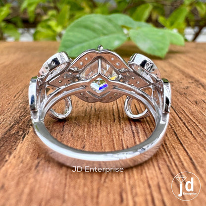 2.50 CT Step Cut Cushion Vintage Inspired Engagement Ring, Classic Bow Style Bridal Ring, Antique Moissanite Charm Ribbon Anniversary Ring
