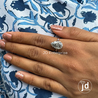 4.00 CT Old Mine Pear Moissanite Ring, Light Grey Moissanite Bridesmaid Ring, Solitaire Engagement Ring, Eight Prong Moissanite Ring