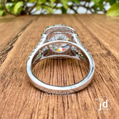 6.00 CT Colorless Heart & Arrow Round Cut Moissanite Ring, Halo Engagement Ring, Accent Wedding Ring, Pave Split Shank Ring, Bridal Ring